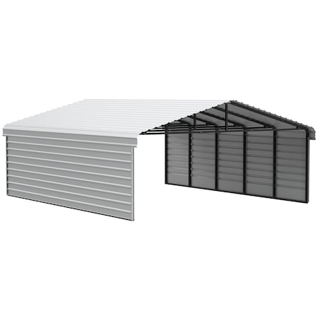 Arrow Storage Products Galvanized Steel Carport, W/ 2-Sided Enclosure, Compact Car Metal Carport Kit, 20'x24'x9', Eggshell CPH202409ECL2